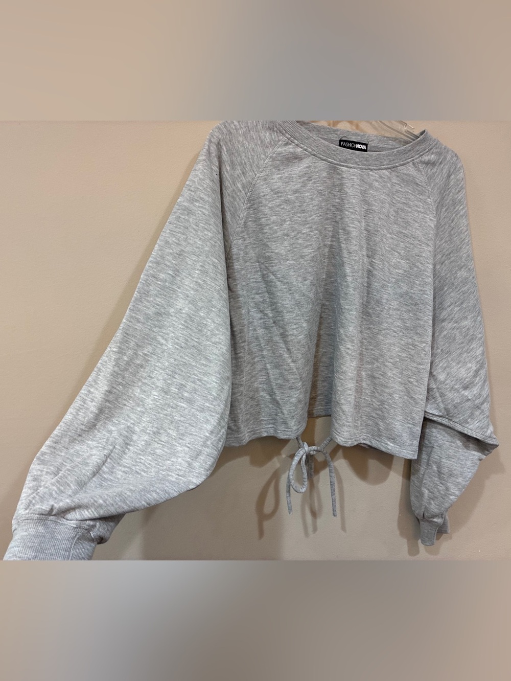 Fashion Nova Light Gray Cropped Drawstring Sweatshirt